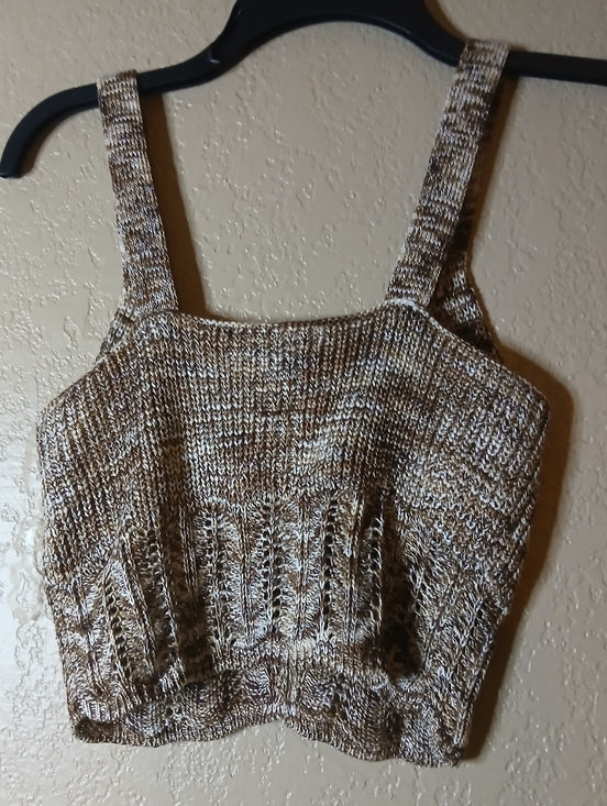 Tops - Knit Crop Tank Top in Brown and Cream